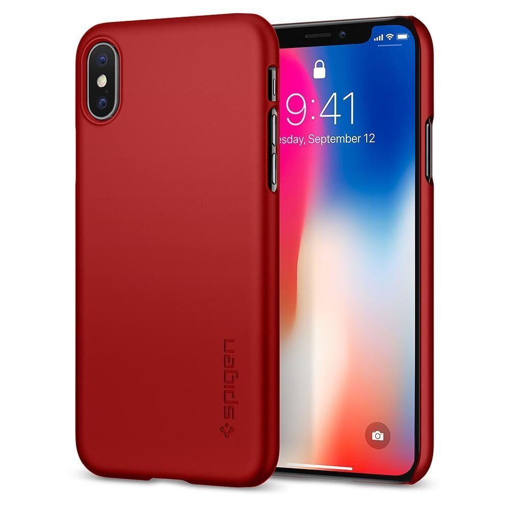 Spigen iPhone X ile Uyumlu Kılıf Thin Fit Ultra İnce Metallic Red