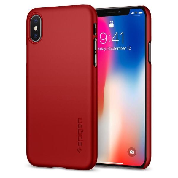 Spigen iPhone X ile Uyumlu Kılıf Thin Fit Ultra İnce Metallic Red