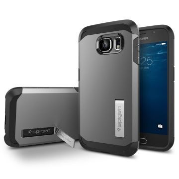 Spigen Galaxy S6 ile Uyumlu Kılıf Tough Armor Gun Metal