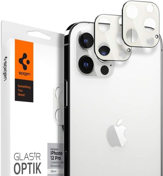 Spigen iPhone 12 Pro ile Uyumlu Kamera Lens Cam Ekran Koruyucu Glas.tR Optik (2 Adet) Silver