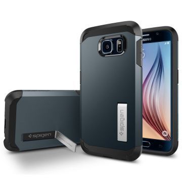 Spigen Galaxy S6 ile Uyumlu Kılıf Tough Armor Metal Slate