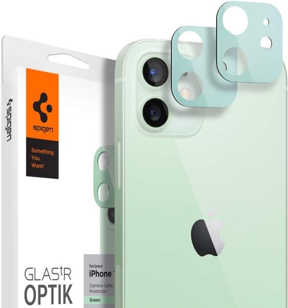 Spigen iPhone 12 ile Uyumlu Kamera Lens Cam Ekran Koruyucu Glas.tR Optik (2 Adet) Green