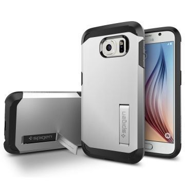 Spigen Galaxy S6 ile Uyumlu Kılıf Tough Armor Satin Silver
