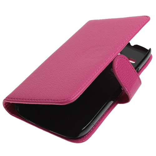 Galaxy Core i8260 ile Uyumlu Yan Kapaklı Deri Kılıf Pembe