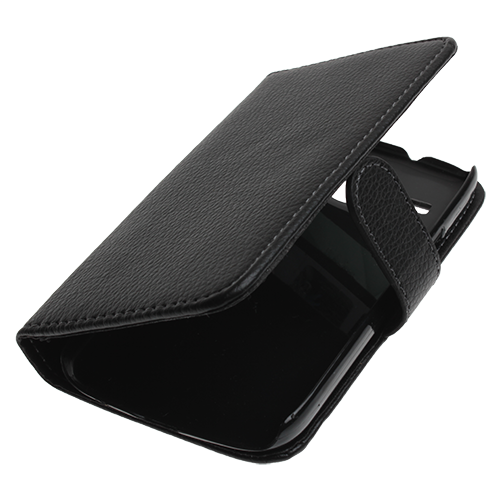Galaxy Core i8260 ile Uyumlu Yan Kapaklı Deri Kılıf Siyah