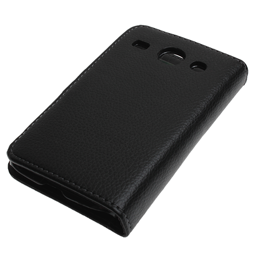 Galaxy Core i8260 ile Uyumlu Yan Kapaklı Deri Kılıf Siyah