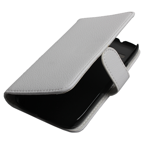 Galaxy Core i8260 ile Uyumlu Yan Kapaklı Deri Kılıf Beyaz