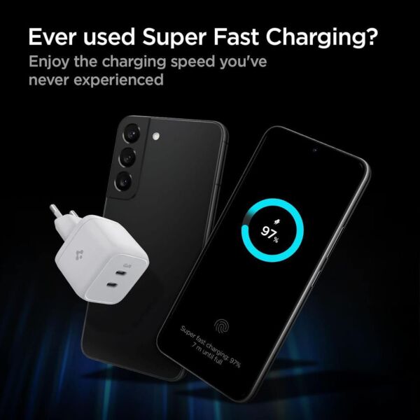 Spigen Powerarc Arcstation 35W Hızlı Şarj Cihazı 2 Port Gallium Nitride (Gan) Usb-C Pd 3.0 30W / Pps 30W (Samsung Hızlı Şarj Destekli) iPhone / Android Şarj Adaptörü PE2104 White