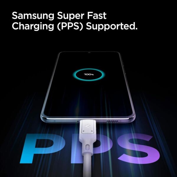 Spigen 45W USB-C Hızlı Şarj Aleti + Örgü Şarj Kablo PPS 2.0 / Isı Düşürücü GaN Akım Korumalı PD 3.0 Protokol Güç Adaptörü Super Hızlı Şarj iPhone & Android & iPad & MacBook Type-C