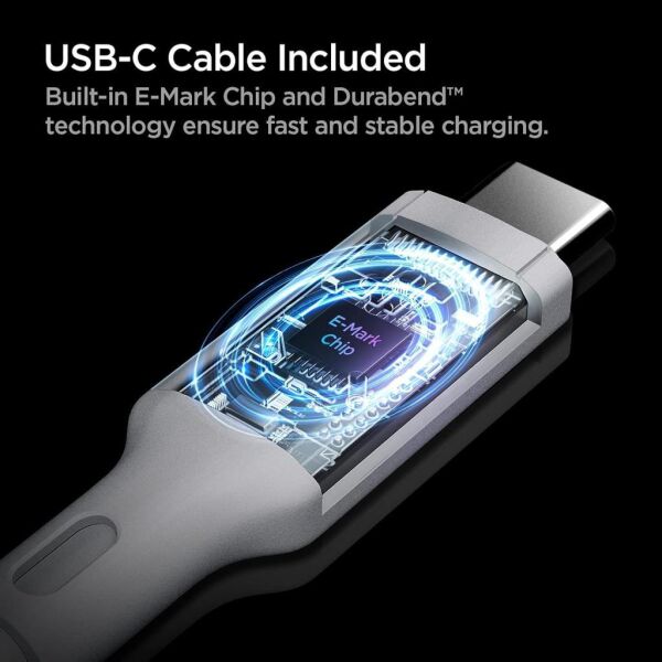Spigen 45W USB-C Hızlı Şarj Aleti + Örgü Şarj Kablo PPS 2.0 / Isı Düşürücü GaN Akım Korumalı PD 3.0 Protokol Güç Adaptörü Super Hızlı Şarj iPhone & Android & iPad & MacBook Type-C