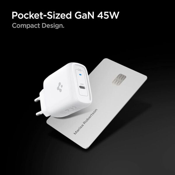 Spigen 45W USB-C Hızlı Şarj Aleti + Örgü Şarj Kablo PPS 2.0 / Isı Düşürücü GaN Akım Korumalı PD 3.0 Protokol Güç Adaptörü Super Hızlı Şarj iPhone & Android & iPad & MacBook Type-C