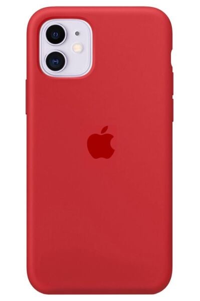 iPhone 11 ile Uyumlu Logolu Lansman Silikon Kılıf Kırmızı