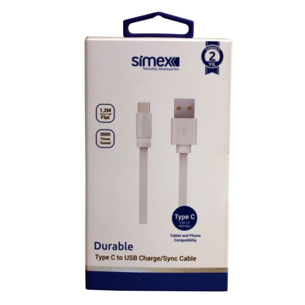 Simex USB Type C Kablo Kırılmaz Garantili 1.2m