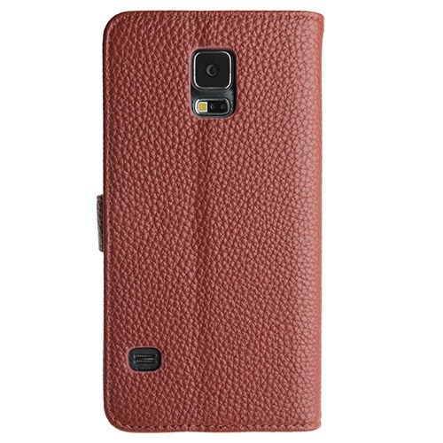 Galaxy S5 G900 ile Uyumlu Textured Walled Kapaklı Kılıf Kahverengi