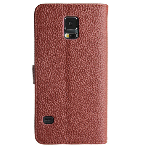 Galaxy S5 G900 ile Uyumlu Textured Walled Kapaklı Kılıf Kahverengi