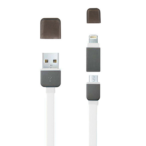 Micro USB ve Lightning Kablo 2 in 1 Beyaz Gri