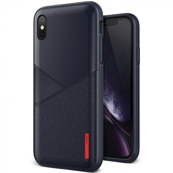 VRS iPhone Xs Max ile Uyumlu Leather Fit Label Kılıf Navy