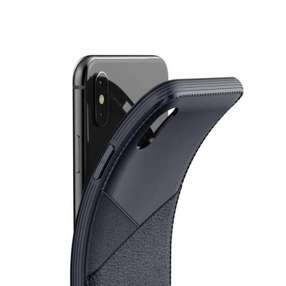 VRS iPhone Xs Max ile Uyumlu Leather Fit Label Kılıf Navy