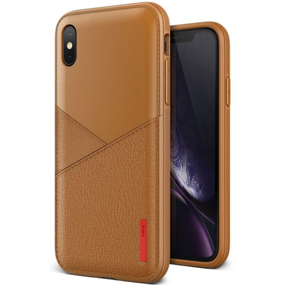 VRS iPhone Xs Max ile Uyumlu Leather Fit Label Kılıf Brown