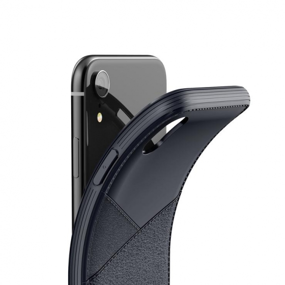 VRS iPhone XR ile Uyumlu Leather Fit Label Kılıf Navy