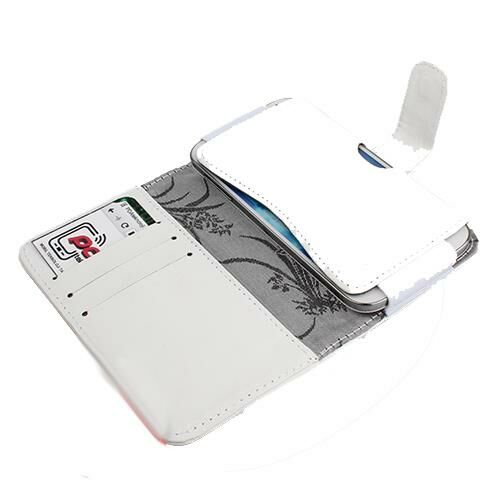 Galaxy S4 Mini i9190 ile Uyumlu Yan Kapaklı Cüzdanlı Kart Bölmeli Deri Kılıf Beyaz Renk