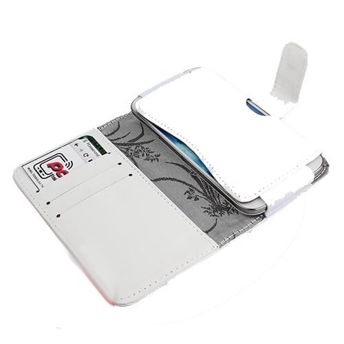 Galaxy S4 Mini i9190 ile Uyumlu Yan Kapaklı Cüzdanlı Kart Bölmeli Deri Kılıf Beyaz Renk