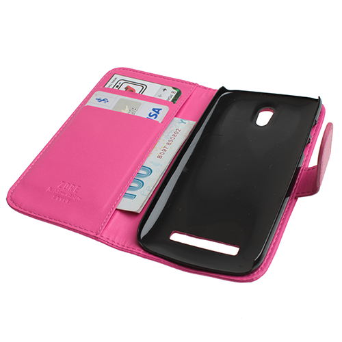 Desire 500 ile Uyumlu Yan Model Kapaklı Deri Kılıf Pembe