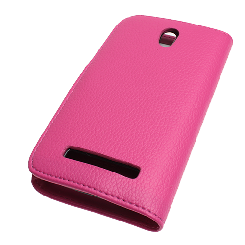 Desire 500 ile Uyumlu Yan Model Kapaklı Deri Kılıf Pembe