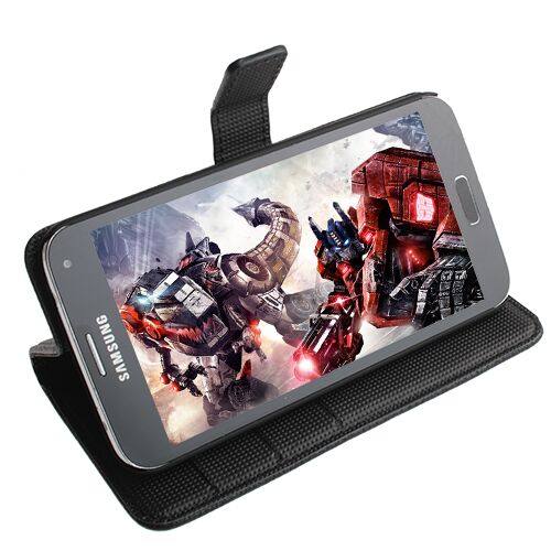 Galaxy S5 G900 ile Uyumlu Textured Walled Kapaklı Kılıf Siyah Renk