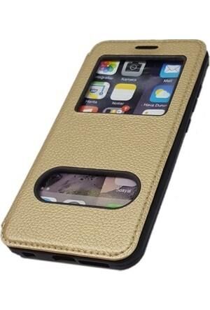 Jopus Discovery One 4G/GM5 ile Uyumlu Suni Deri KK-147 Kapaklı Koruma Kılıfı Gold