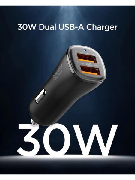 Spigen 30W USB-A 2 Port Araç içi Hızlı Şarj Aleti 18W + 12W Akım Korumalı Güç Adaptörü iPhone & Android & iPad Type-C PD EV302 - ACP08700