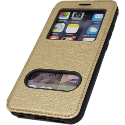 Jopus Galaxy J7 Prime ile Uyumlu Premium Kapaklı Kılıf Gold