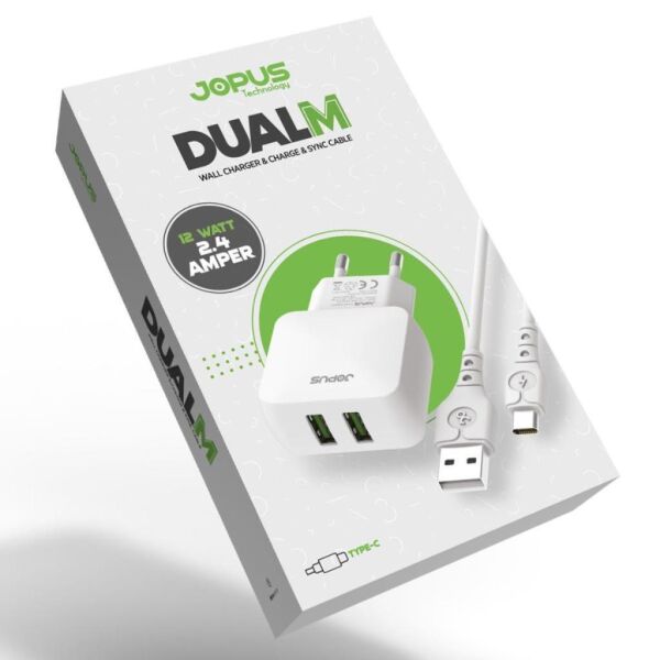 Jopus Universal Type C JO-DU01 Dualm 2in1 2,4 A Şarj Seti Beyaz