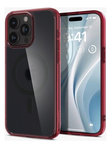Spigen iPhone 15 Pro ile Uyumlu Kılıf, Spigen Ultra Hybrid Magfit (Magsafe Uyumlu) Deep Red