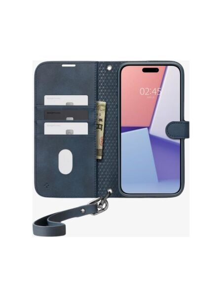 Spigen iPhone 15 Pro ile Uyumlu Kılıf Wallet S Pro Navy